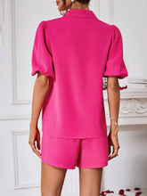 Metallic Button Short Sleeve Top And Shorts Set